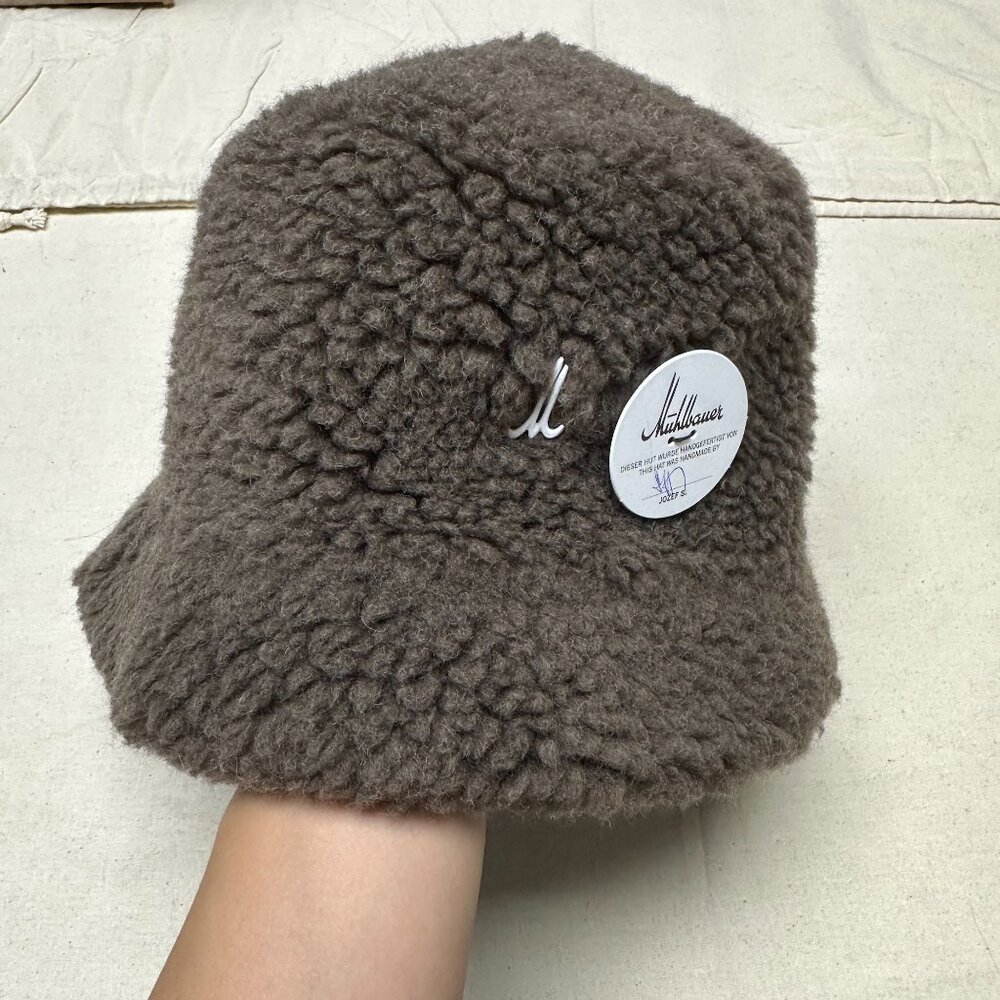 NWT Muhlbauer Fisherman Bucket Hat Taupe Wool Sherpa Fur Warm 58cm